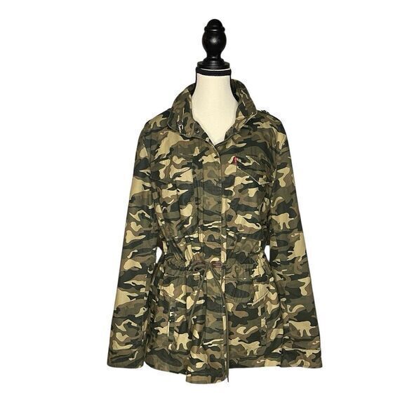 VTG‎ Levi's Camouflage Chore Barn Jacket Womens L Full Zip Drawstring Waist - Picture 1 of 14